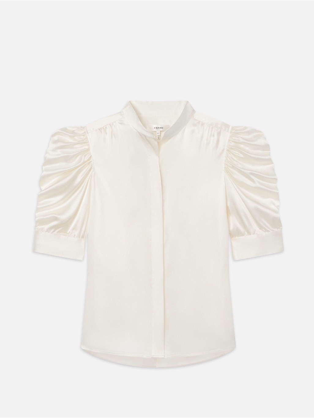 Frame Gillian Ivory 100% Silk Puff Sleeve Button-Front Blouse Size L - Excellent